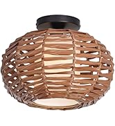 CALOKES Boho Semi Flush Mount Ceiling Light, Rattan Style Hand Woven Shade, Farmhouse Ceiling Fix...