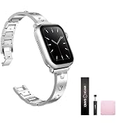 SURPRISE PIE Women Dressy Slim Metal Rhinestone Bands Compatible with Apple Watch Band,Stainless ...