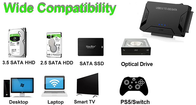 Connect 2.5&amp;#34;/3.5&amp;#34;/5.25&amp;#34; SATA and IDE (PATA) hard drives to your computer via USB