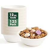 CELLURA Paper Bowls 12 oz [125 Pack], Disposable Compostable Heavy Duty Bowls, Made of Natural Su...