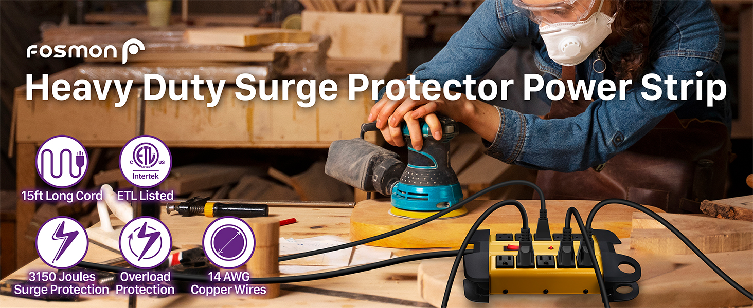 Heavy duty surge protector power strip