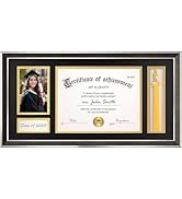 Yaetm 11x22 Diploma Frame with Tassel Holder for 8.5x11 Certificate Document, Tempered Glass Cove...