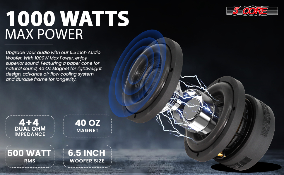 6.5 Inch Subwoofer, 6.5 Inch Subwoofer Speaker, Speaker 1000W Max, Car Bass Sub Woofer