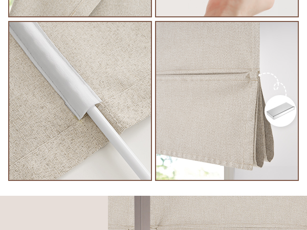 No Drill French Door Curtain Adhesive Top Cordless Roman Shade for Kitchen Living Room Privacy