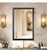 USHOWER 24x36 Brushed Black Bathroom Mirror for Over Sink, Beveled Aluminum Frame Vanity Mirror, ...
