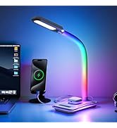 WILIT LED Desk Lamp with Wireless Charger, RGB Color Changing Gaming Lamp with USB Charging Port,...