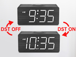 wooden desk clock with manual dst