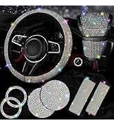 NBTEPEM 8 pcs Bling Car Accessories Set for Women, Bling Rhinestone Diamond Steering Wheel Cover,...