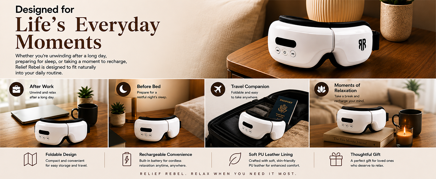 Relief Rebel eye massager for work, bedtime, travel and everyday relaxation
