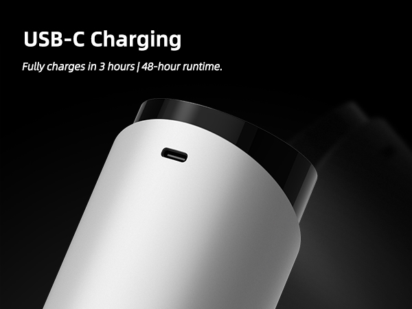 Text reads 'USB-C Charging'. Sleek close-up product shot showing USB-C charging port detail in dramatic lighting.