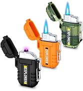 3 Pack Waterproof Lighter Outdoor Windproof Torch Lighter Dual Arc Lighter Butane Electric Lighte...