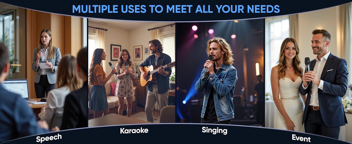 A couple joyfully sings a duet at karaoke, holding wireless microphones creating a lively atmosphere