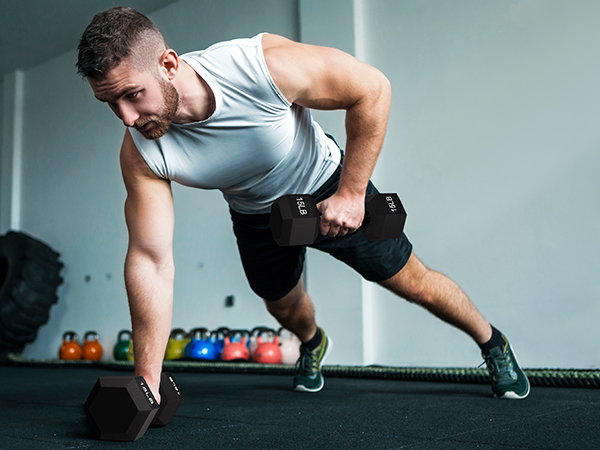 Fitvids Rubber Encased Exercise &amp; Fitness Hex Dumbbell, Hand Weights with Handle, Multiple Sizes