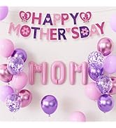 Adeyoo Happy Mothers Day Decorations Set, Happy Mothers Day Banner with Mom Foil Balloons, Metall...