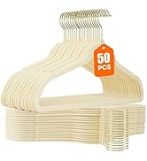 Uinicor 50 Pack Beige Velvet Hangers,Non Slip,Heavy-Duty,Slim,Space Saving,with Felt Surface and ...