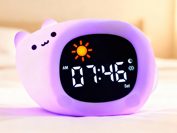 cat digital clock with night light cute pawpal alarm clock