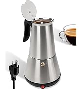 Belly Moka Electric Moka Pot with Detachable Base Stainless Steel Espresso Maker 10oz 6 Cup 300ml...