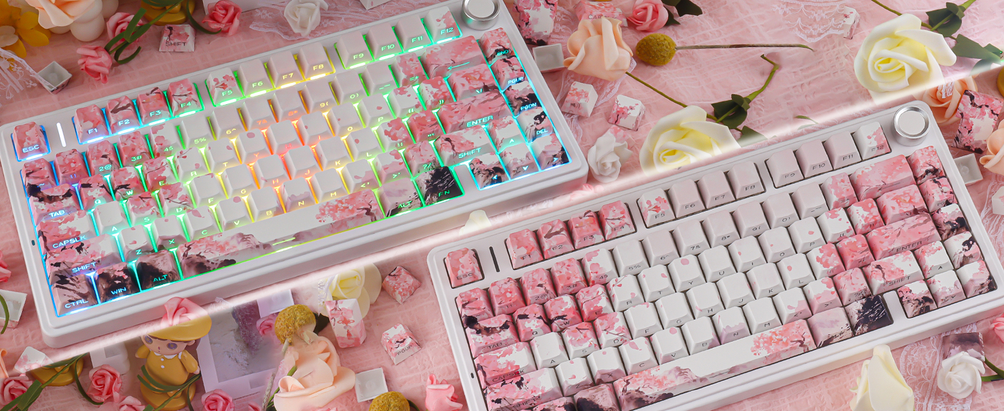Pink Cherry Blossom Shine Through Keycaps