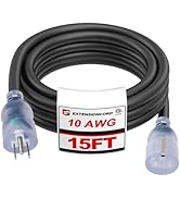 EP 15 Ft 10 Gauge Outdoor Lighted Extension Cord, Heavy Duty NEMA 5-15P/NEMA 5-15R Power Cord, 15...