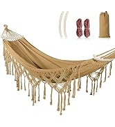 MOSFiATA Backyard Hammock with Tassels Max 500lbs Durable Canvas Fabric Bohemian Style with Thick...