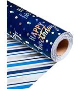 MAYPLUSS Birthday Wrapping Paper Roll, Blue Metallic Holographic Happy Birthday Wrapping Paper Fe...