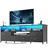 Furologee 63 Inch TV Stand, Entertainment Center for 60 65 70 Inch TVs, 6 Drawers Black Dresser w...