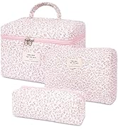 SXS LACONIC 3PCS Quilted Makeup Bag Set, Cosmetic Pouch for Women, Travel Toiletry Bags with Zipp...
