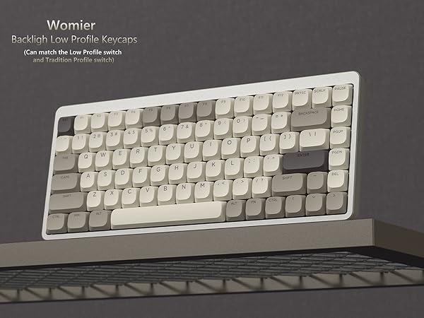 Womier Low Profile Keycaps Retro, Shine Through Key caps 75 Percent