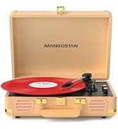 MANGOSTAN Vintage Bluetooth Record Player, 3-Speed Portable Turntable with Built-in Bass Stereo S...