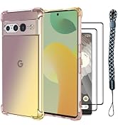 TANOVCEP Flexible Gradient TPU Case for Google Pixel 7 Pro with Lanyard, [4in1]-9H Tempered Glass...