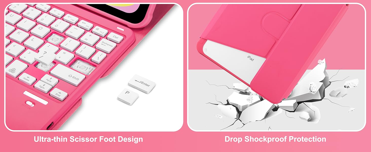 iPad 10th Gen Rotating Keyboard Case - Red-6