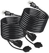 [2PACK] 10FT Outdoor Weatherproof Power Extension Cord - Black Weather Resistant Outside Garden E...