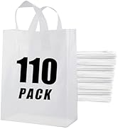 Plastic Bags with Handles 110 Pack Clear Frosted Gift Bags with Cardboard Bottom