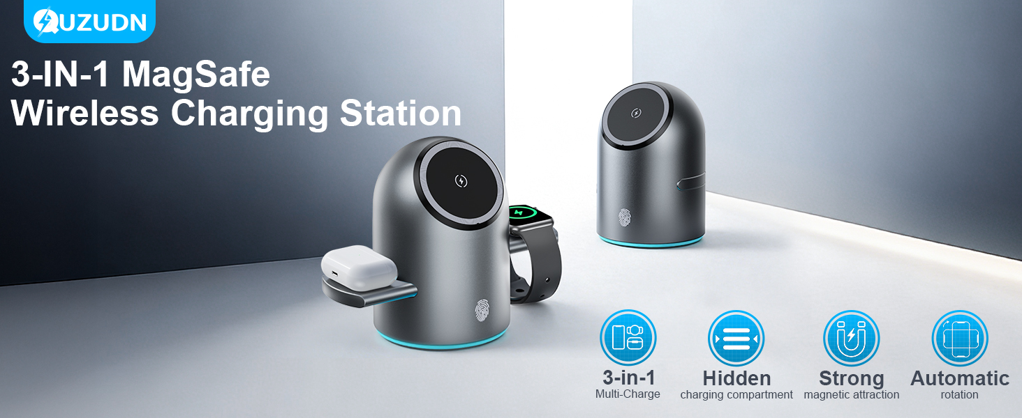 QUZUDN 3-IN-1 Wireless Charging Station