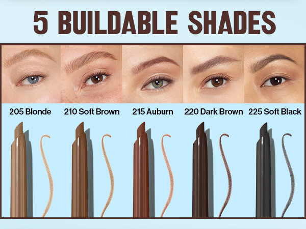 ColorStay Brow Pencil in 5 buildable shades: blonde, soft brown, auburn, dark brown, soft black
