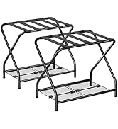 NEFROM Luggage Rack, Set of 2, Suitcase Stand with Storage Shelf, Foldable Metal Luggage Holder f...