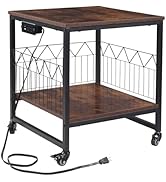 Kitchen Island Cart with Power Outlet, Mobile Coffee Bar &amp; Microwave Stand with Space for Small R...