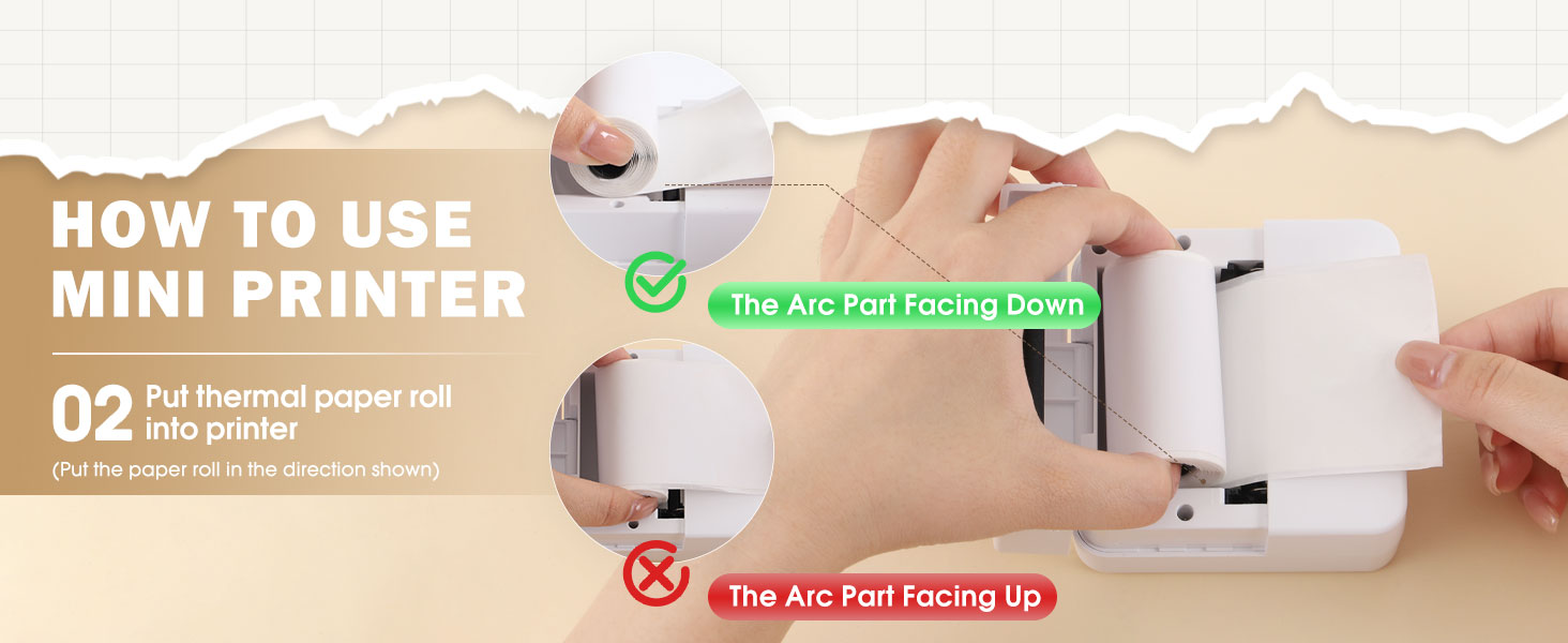 Step2: Put the paper roll in the direction shown