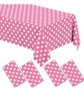 4 Packs Minnie Mouse Table Cloths Pink Polka Dot Tablecloth Disposable Plastic Pink Waterproof Pi...