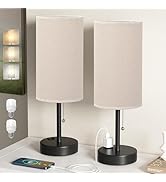 Fenmzee Plus Beige Bedside Table Lamps Set of 2-3 Color Temperatures Pull Chain Lamp with AC Outl...
