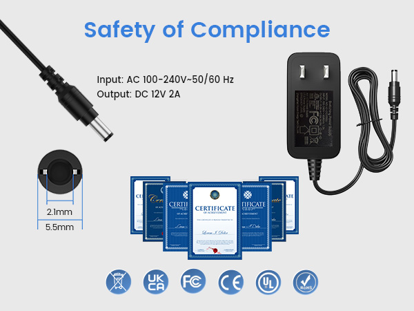 AKINGUAR 12V 2A Power Supply Adapter with 8 DC Connectors