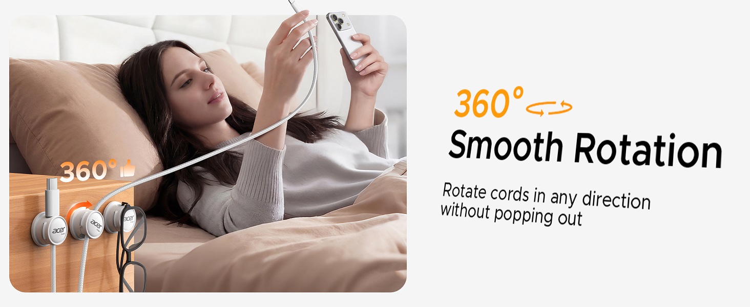 360° Rotate cords in any direction smoothly without popping out
