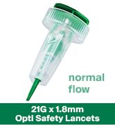 ONE-CARE OPTI Safety Lancets Top Button Activated 21G x 1.8mm, NormalFlow, 100/bx