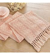 Niviy Boho Table Runner for Pink Tassel Home Decor 72 Inches Long, Rustic Macrame Cotton Linen Wo...