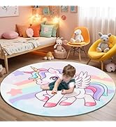 Round Rug for Kids Room Unicorn Circle Rugs for Bedroom Kids Rugs for Playroom Girls Cute Cartoon...