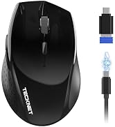 TECKNET Pro Wireless Mouse, 2.4G/ BT 5.0, Rechargeable Silent, Black | Dual Bluetooth 5.0 &amp; USB A...