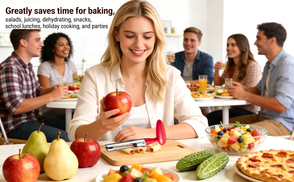 Greatly saves time to prep for baking, Salads, Juicing, Dehydrating, Snacks, cooking and parties