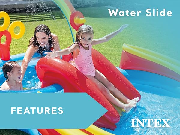 Intex 9.75 x 6.3 Foot Rainbow Slide Inflatable Pool and Water Slide Ring Center