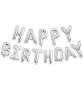 Happy Birthday Banner (3D Sliver Lettering) Mylar Foil Letters | Inflatable Party Decor and Event...