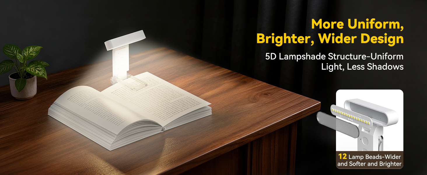 TechRise reading light with horizontal head provides wider, even light to reduce eye strain